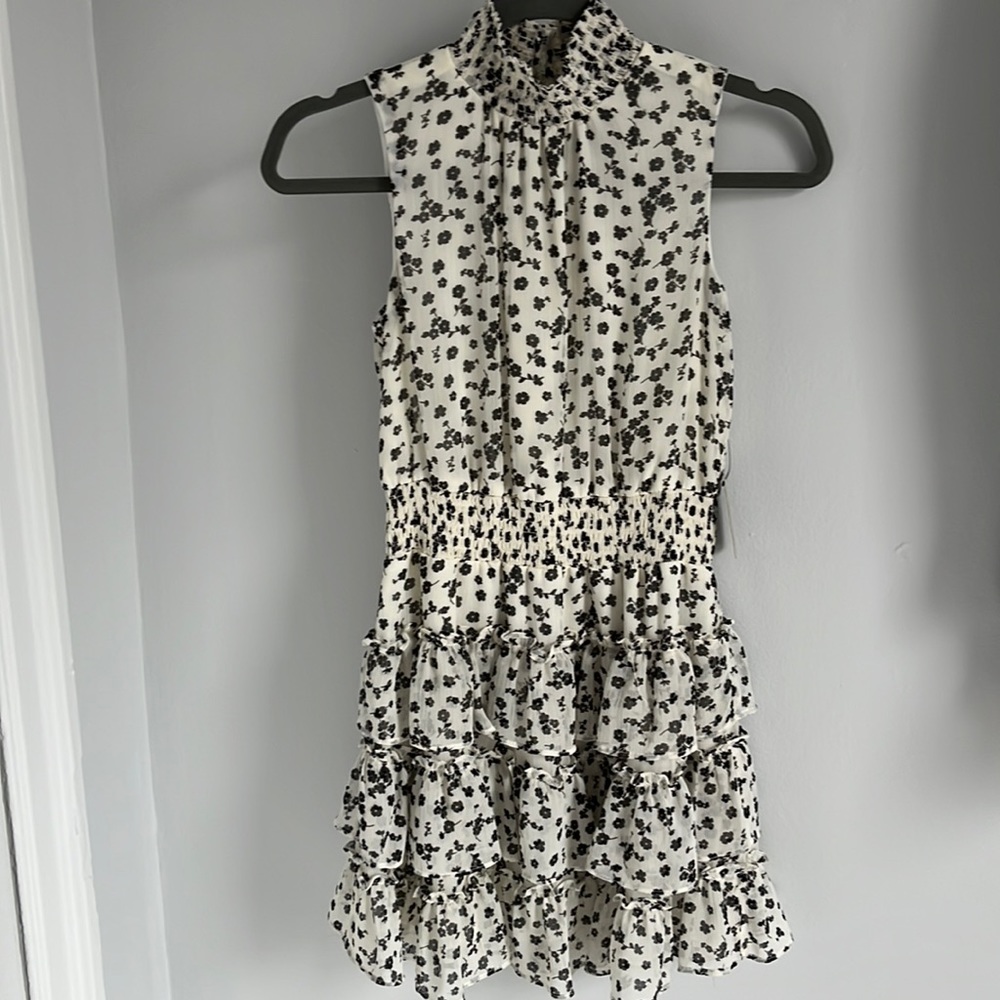 Black & White Floral Cinched Mini Dress